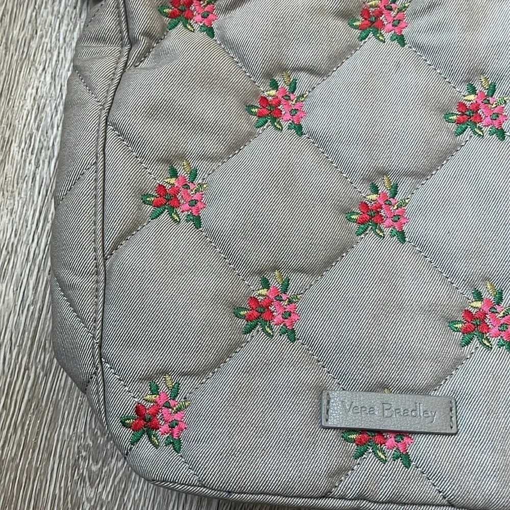 Vera Bradley Carson Hobo Bag in Denim Gray Floral Design, Red And Pink Flowers
